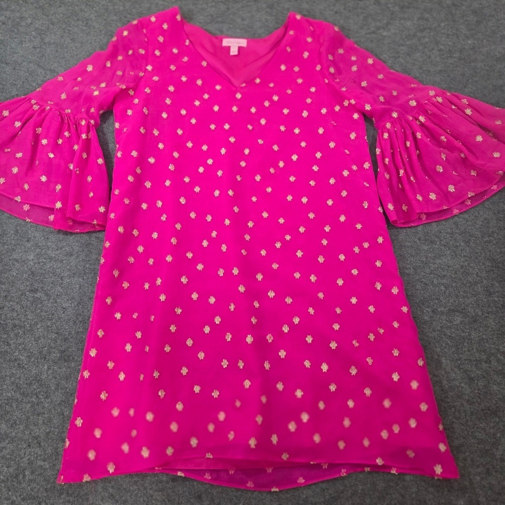 Lilly Pulitzer Caroline Dress Starry Silk Chiffon Size 4 Hot Pink